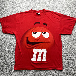 Vintage M&M's Shirt Mens XL Red Big Face Mars Candy Short Sleeve Crew Neck Retro